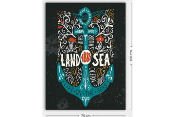 Canvastavla 70x100 cm - Stiliserad ankare med inslag av piratmotiv och text som framhäver temat Land & Hav - Turkos / Vit / Svart - Inredning - Tavlor & posters - Canvastavla