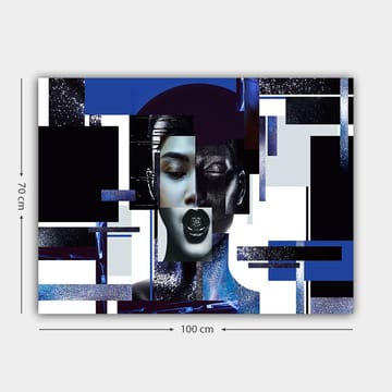 Canvastavla 70x100 cm - Stiliserad ansiktsbild med geometriska former och kontrasterande färger som skapar en modern och futuristisk känsla - Mörkblå / Svart / Vit - Inredning - Tavlor & posters - Canvastavla