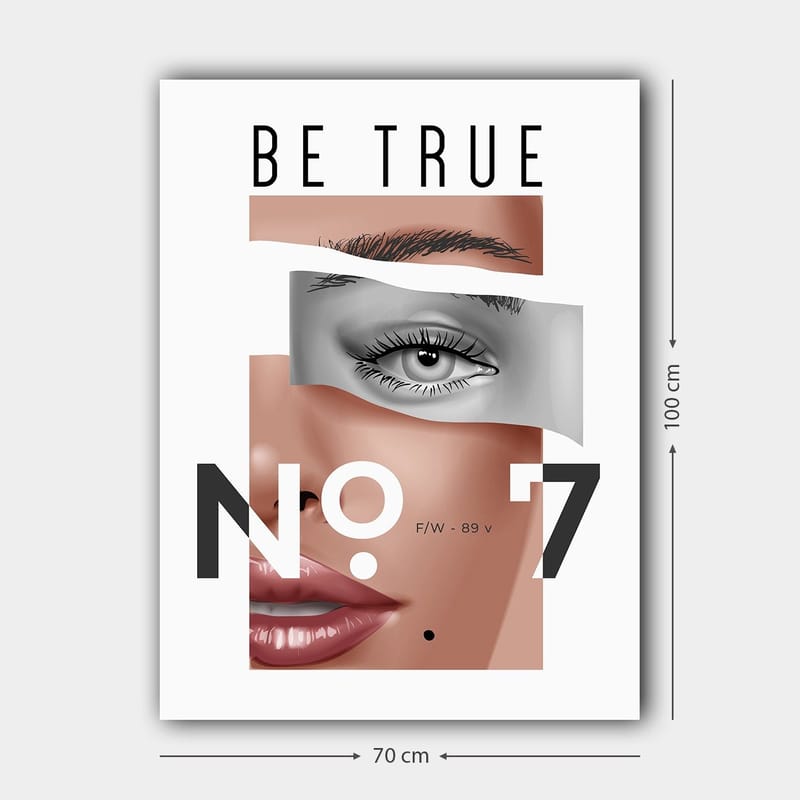 Canvastavla 70x100 cm - Stiliserad ansiktsporträtt med fokus på ögon och läppar - Beige / Grå / Svart - Inredning - Tavlor & posters - Canvastavla