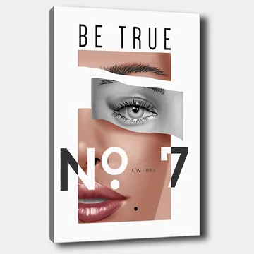 Canvastavla 70x100 cm - Stiliserad ansiktsporträtt med fokus på ögon och läppar - Beige / Grå / Svart - Inredning - Tavlor & posters - Canvastavla