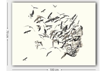 Canvastavla 70x100 cm - Stiliserad ansiktsprofil som smälter samman med flygande fåglar - Grå / Svart / Beige - Inredning - Tavlor & posters - Canvastavla