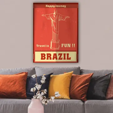 Canvastavla 70x100 cm - Stiliserad avbildning av Kristusstatyn i Rio de Janeiro med en glad resebudskap - Röd / Beige - Inredning - Tavlor & posters - Canvastavla