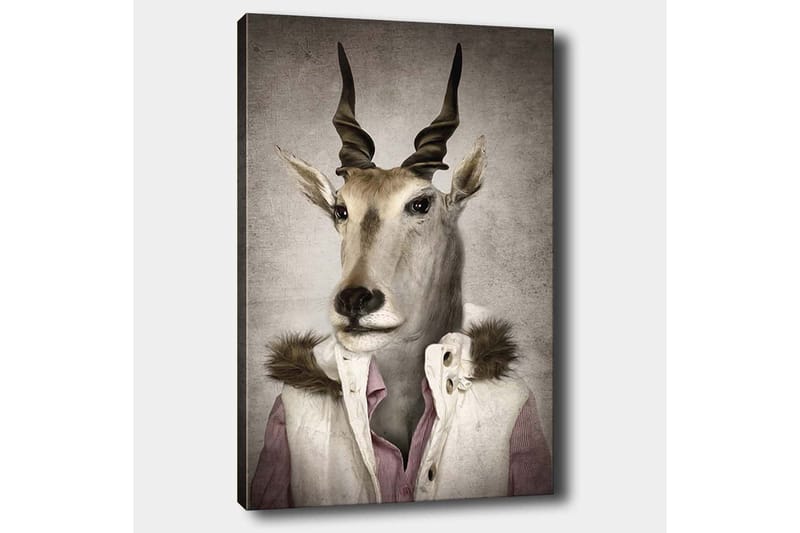 Canvastavla 70x100 cm - Stiliserad bild av en antilopklädd i en modern jacka med krage - Beige / Vit / Grå - Inredning - Tavlor & posters - Canvastavla