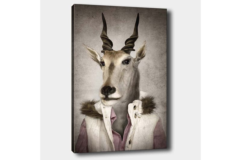 Canvastavla 70x100 cm - Stiliserad bild av en antilopklädd i en modern jacka med krage - Beige / Vit / Grå - Inredning - Tavlor & posters - Canvastavla