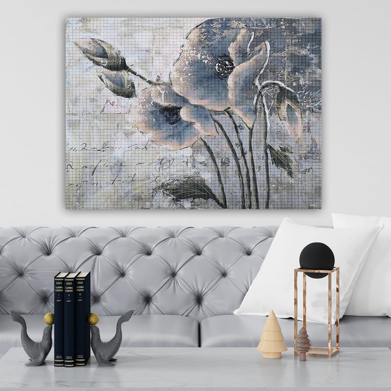 Canvastavla 70x100 cm - Stiliserad blomma i dämpade blå och grå toner - Blå / Grå - Inredning - Tavlor & posters - Canvastavla