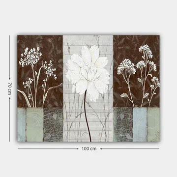 Canvastavla 70x100 cm - Stiliserad blomma i vitt omgiven av bruna och grå nyanser - Vitt / Brunt / Grått - Inredning - Tavlor & posters - Canvastavla