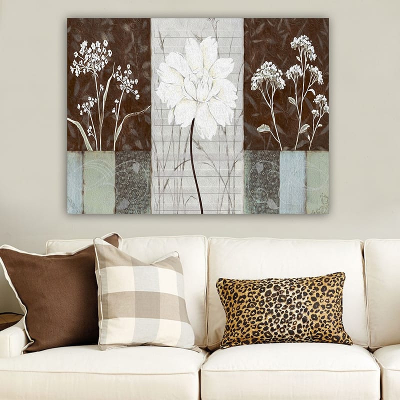 Canvastavla 70x100 cm - Stiliserad blomma i vitt omgiven av bruna och grå nyanser - Vitt / Brunt / Grått - Inredning - Tavlor & posters - Canvastavla