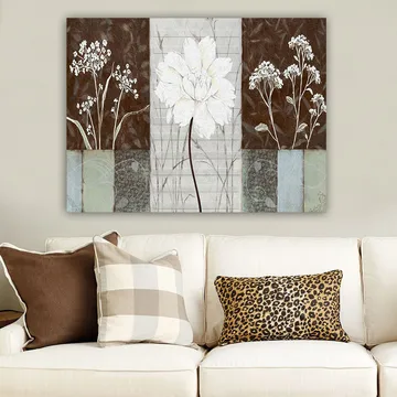 Canvastavla 70x100 cm - Stiliserad blomma i vitt omgiven av bruna och grå nyanser - Vitt / Brunt / Grått - Inredning - Tavlor & posters - Canvastavla