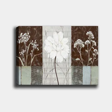 Canvastavla 70x100 cm - Stiliserad blomma i vitt omgiven av bruna och grå nyanser - Vitt / Brunt / Grått - Inredning - Tavlor & posters - Canvastavla