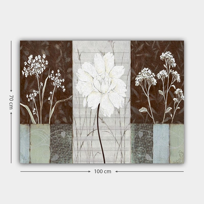 Canvastavla 70x100 cm - Stiliserad blomma i vitt omgiven av bruna och grå nyanser - Vitt / Brunt / Grått - Inredning - Tavlor & posters - Canvastavla