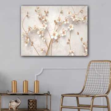 Canvastavla 70x100 cm - Stiliserad blomsterdesign med vita blommor och gyllene detaljer - Vit / Guld - Inredning - Tavlor & posters - Canvastavla