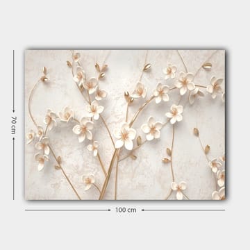 Canvastavla 70x100 cm - Stiliserad blomsterdesign med vita blommor och gyllene detaljer - Vit / Guld - Inredning - Tavlor & posters - Canvastavla