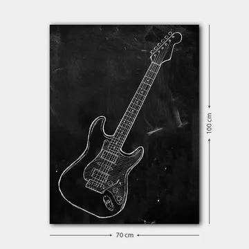 Canvastavla 70x100 cm - Stiliserad elgitarr ritad med krita på en svart bakgrund - Svart / Vit - Inredning - Tavlor & posters - Canvastavla