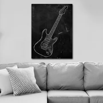 Canvastavla 70x100 cm - Stiliserad elgitarr ritad med krita på en svart bakgrund - Svart / Vit - Inredning - Tavlor & posters - Canvastavla