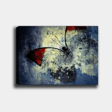 Canvastavla 70x100 cm - Stiliserad fjäril med röda vingar mot en grå och blå bakgrund - Röd / Grå / Blå - Inredning - Tavlor & posters - Canvastavla