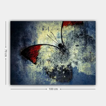 Canvastavla 70x100 cm - Stiliserad fjäril med röda vingar mot en grå och blå bakgrund - Röd / Grå / Blå - Inredning - Tavlor & posters - Canvastavla