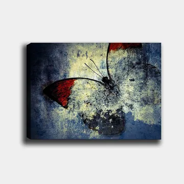 Canvastavla 70x100 cm - Stiliserad fjäril med röda vingar mot en grå och blå bakgrund - Röd / Grå / Blå - Inredning - Tavlor & posters - Canvastavla