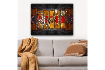 Canvastavla 70x100 cm - Stiliserad giraff i en färgglad abstrakt komposition - Brun / Röd / Guld - Inredning - Tavlor & posters - Canvastavla