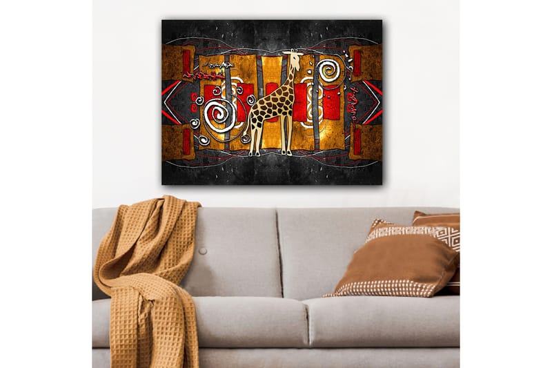 Canvastavla 70x100 cm - Stiliserad giraff i en färgglad abstrakt komposition - Brun / Röd / Guld - Inredning - Tavlor & posters - Canvastavla