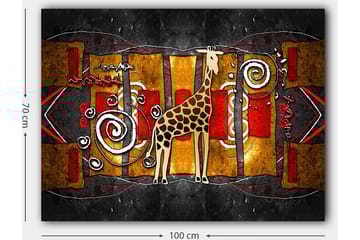 Canvastavla 70x100 cm - Stiliserad giraff i en färgglad abstrakt komposition - Brun / Röd / Guld - Inredning - Tavlor & posters - Canvastavla