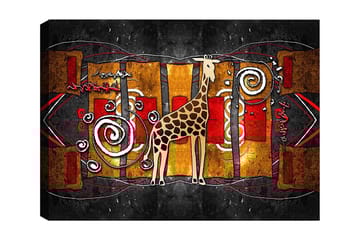 Canvastavla 70x100 cm - Stiliserad giraff i en färgglad abstrakt komposition - Brun / Röd / Guld - Inredning - Tavlor & posters - Canvastavla