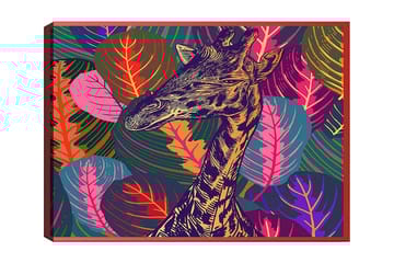 Canvastavla 70x100 cm - Stiliserad giraff omgiven av färgglada lövverk - Lila / Grön / Orange - Inredning - Tavlor & posters - Canvastavla
