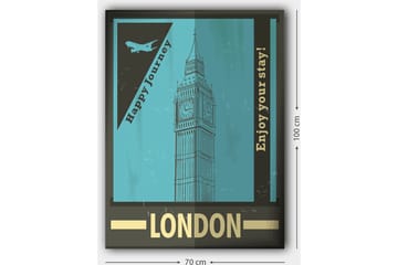 Canvastavla 70x100 cm - Stiliserad illustration av Big Ben med en retro reseinspirerad design - Turkos / Svart / Guld - Inredning - Tavlor & posters - Canvastavla