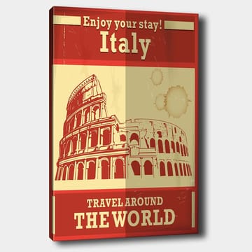 Canvastavla 70x100 cm - Stiliserad illustration av Colosseum i Rom med en röd och beige färgpalett - Röd / Beige - Inredning - Tavlor & posters - Canvastavla