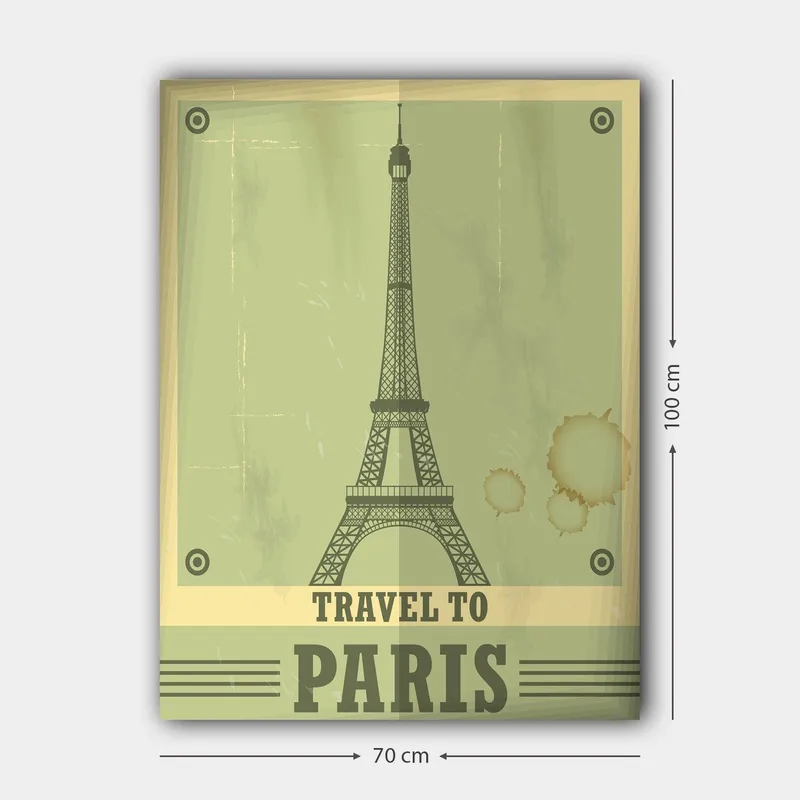 Canvastavla 70x100 cm - Stiliserad illustration av Eiffeltornet med en vintage känsla - Grön / Beige - Inredning - Tavlor & posters - Canvastavla