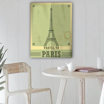 Canvastavla 70x100 cm - Stiliserad illustration av Eiffeltornet med en vintage känsla - Grön / Beige - Inredning - Tavlor & posters - Canvastavla