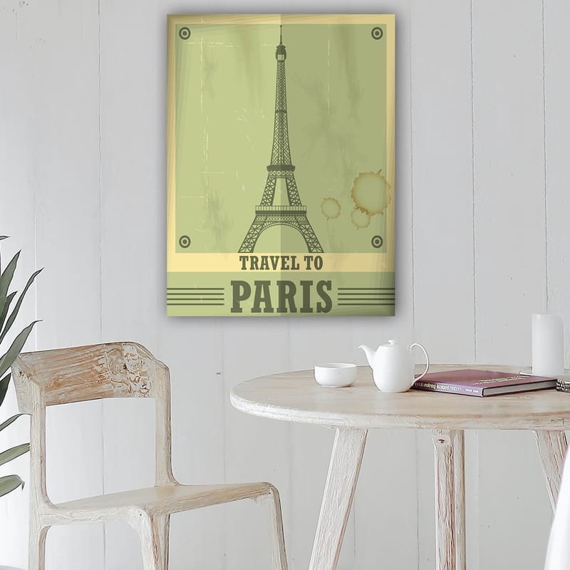 Canvastavla 70x100 cm - Stiliserad illustration av Eiffeltornet med en vintage känsla - Grön / Beige - Inredning - Tavlor & posters - Canvastavla