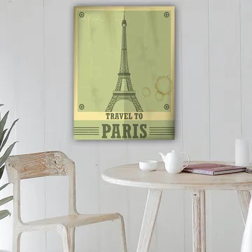 Canvastavla 70x100 cm - Stiliserad illustration av Eiffeltornet med en vintage känsla - Grön / Beige - Inredning - Tavlor & posters - Canvastavla