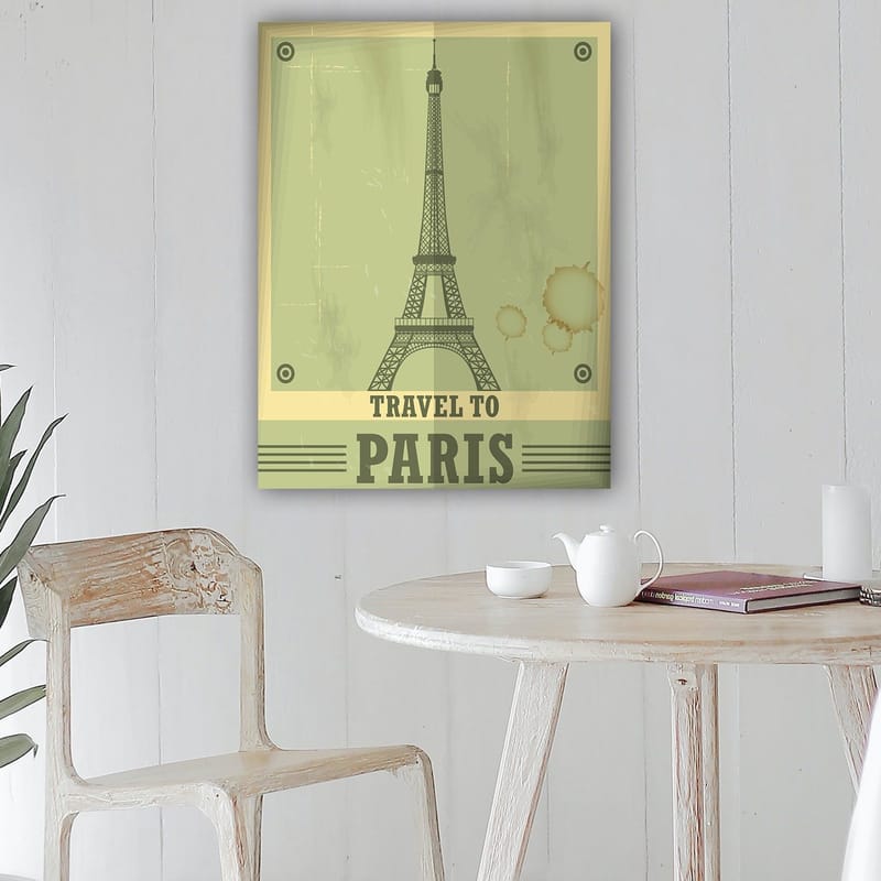 Canvastavla 70x100 cm - Stiliserad illustration av Eiffeltornet med en vintage känsla - Grön / Beige - Inredning - Tavlor & posters - Canvastavla