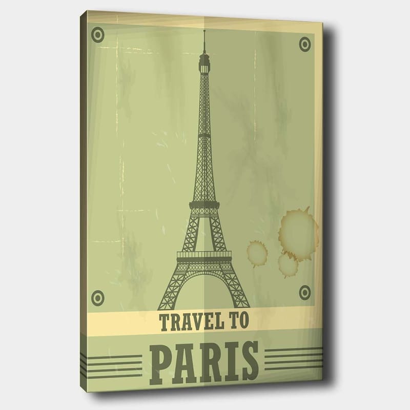 Canvastavla 70x100 cm - Stiliserad illustration av Eiffeltornet med en vintage känsla, Grön / Beige