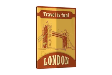 Canvastavla 70x100 cm - Stiliserad illustration av Tower Bridge i London med en retro känsla - Guld / Brun - Inredning - Tavlor & posters - Canvastavla