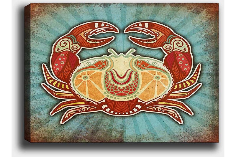 Canvastavla 70x100 cm - Stiliserad krabba med färgglada detaljer - Röd / Orange / Turkos - Inredning - Tavlor & posters - Canvastavla