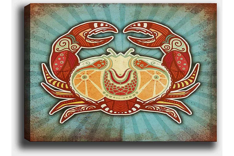 Canvastavla 70x100 cm - Stiliserad krabba med färgglada detaljer - Röd / Orange / Turkos - Inredning - Tavlor & posters - Canvastavla