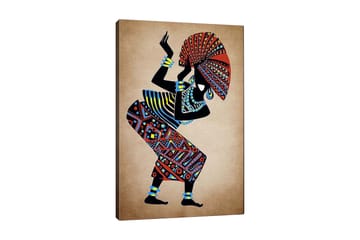 Canvastavla 70x100 cm - Stiliserad kvinna i traditionella kläder som dansar med en stor hatt - Röd / Blå / Svart - Inredning - Tavlor & posters - Canvastavla