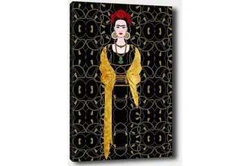 Canvastavla 70x100 cm - Stiliserad kvinna klädd i svart och guld med röd blomma i håret - Svart / Guld / Röd - Inredning - Tavlor & posters - Canvastavla