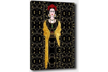 Canvastavla 70x100 cm - Stiliserad kvinna klädd i svart och guld med röd blomma i håret - Svart / Guld / Röd - Inredning - Tavlor & posters - Canvastavla