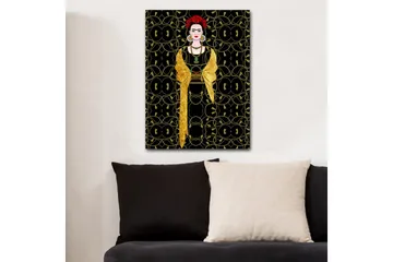 Canvastavla 70x100 cm - Stiliserad kvinna klädd i svart och guld med röd blomma i håret - Svart / Guld / Röd - Inredning - Tavlor & posters - Canvastavla