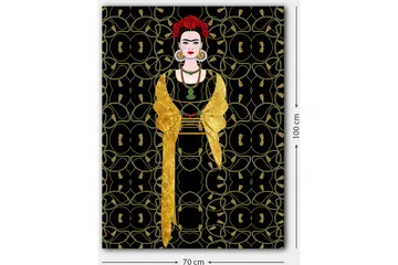 Canvastavla 70x100 cm - Stiliserad kvinna klädd i svart och guld med röd blomma i håret - Svart / Guld / Röd - Inredning - Tavlor & posters - Canvastavla