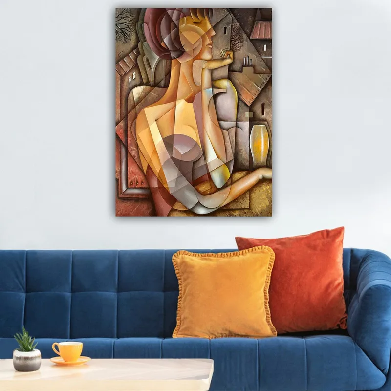 Canvastavla 70x100 cm - Stiliserad kvinna med en mjuk och harmonisk framtoning i en abstrakt komposition - Beige / Brun / Terrakotta - Inredning - Tavlor & posters - Canvastavla