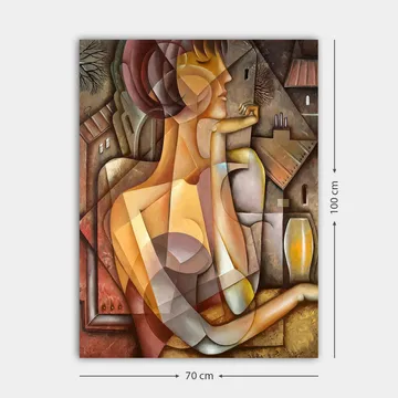 Canvastavla 70x100 cm - Stiliserad kvinna med en mjuk och harmonisk framtoning i en abstrakt komposition - Beige / Brun / Terrakotta - Inredning - Tavlor & posters - Canvastavla