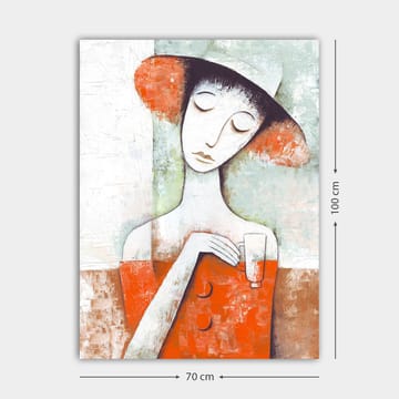 Canvastavla 70x100 cm - Stiliserad kvinna med en röd klänning och hatt, som håller ett glas - Röd / Vit / Grön - Inredning - Tavlor & posters - Canvastavla