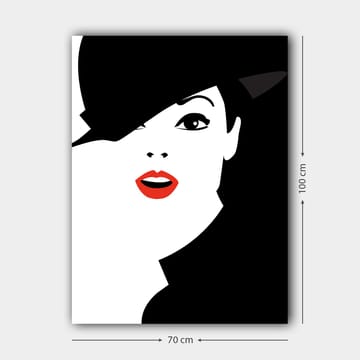 Canvastavla 70x100 cm - Stiliserad kvinna med en svart hatt och röda läppar - Svart / Vitt / Röd - Inredning - Tavlor & posters - Canvastavla