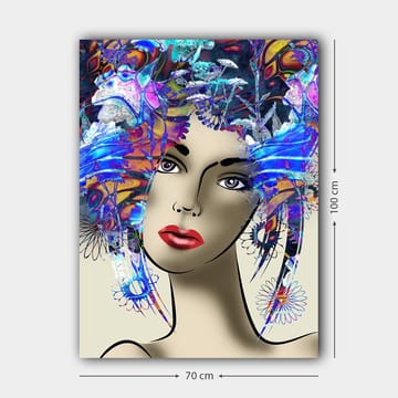 Canvastavla 70x100 cm - Stiliserad kvinna med färgglad blomsterkrans i håret - Blå / Röd / Lila - Inredning - Tavlor & posters - Canvastavla