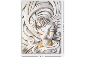Canvastavla 70x100 cm - Stiliserad kvinna med flödande hår som omfamnar sig själv i en abstrakt komposition - Vit / Guld / Grå - Inredning - Tavlor & posters - Canvastavla