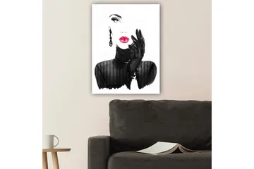 Canvastavla 70x100 cm - Stiliserad kvinna med röd läppstift och svarta handskar - Svart / Röd - Inredning - Tavlor & posters - Canvastavla