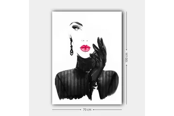 Canvastavla 70x100 cm - Stiliserad kvinna med röd läppstift och svarta handskar - Svart / Röd - Inredning - Tavlor & posters - Canvastavla